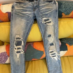 Men's Distressed Skinny Jeans - Light Blue